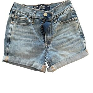 Hollister Blue Denim Shorts Cuffed Relaxed Fit